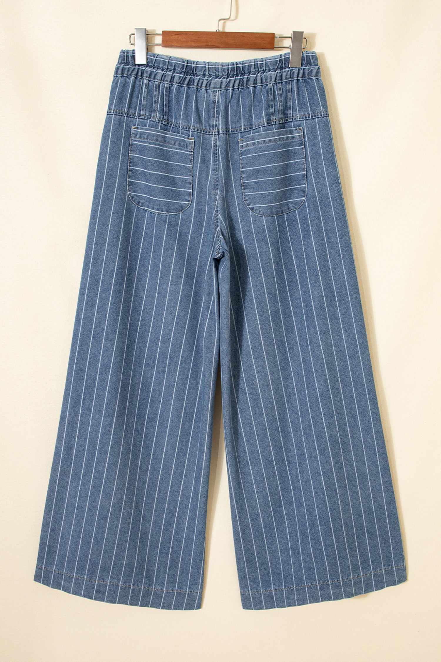 Sky Blue Stripe Wide Leg Jeans | Drawstring Waist & Pleated Detail
