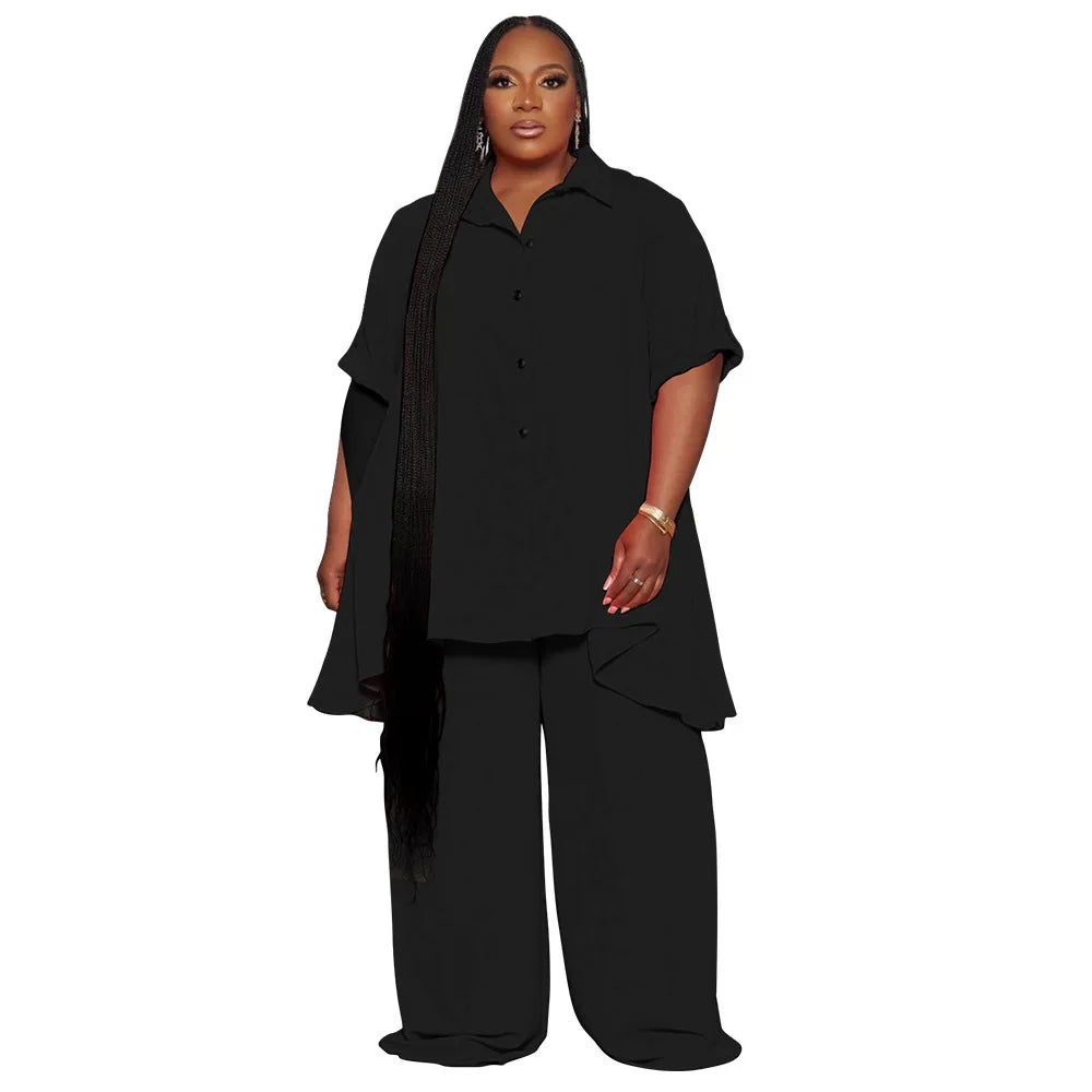 Women's Plus Size Chiffon Top & Wide-Leg Pants Set