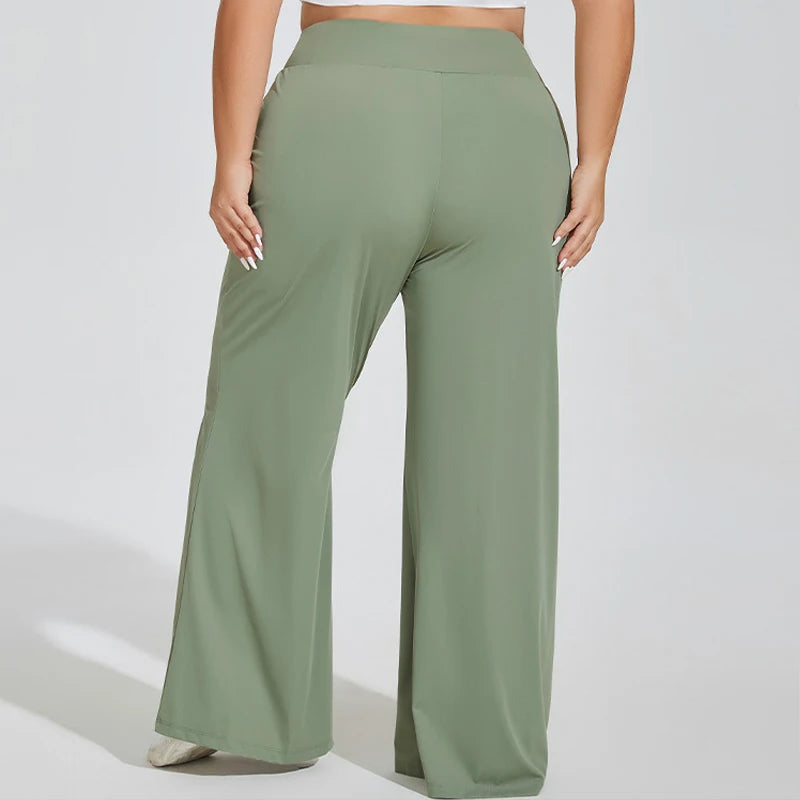 Plus Size High Waist Wide Leg Yoga Pants – Women's Breathable Casual Activewear