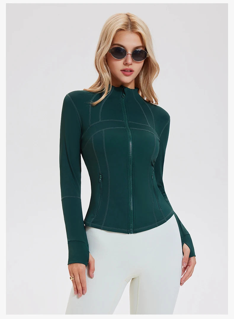 Women's Zip-Up Active Jacket – Lightweight Breathable Spandex Turtleneck Workout Top