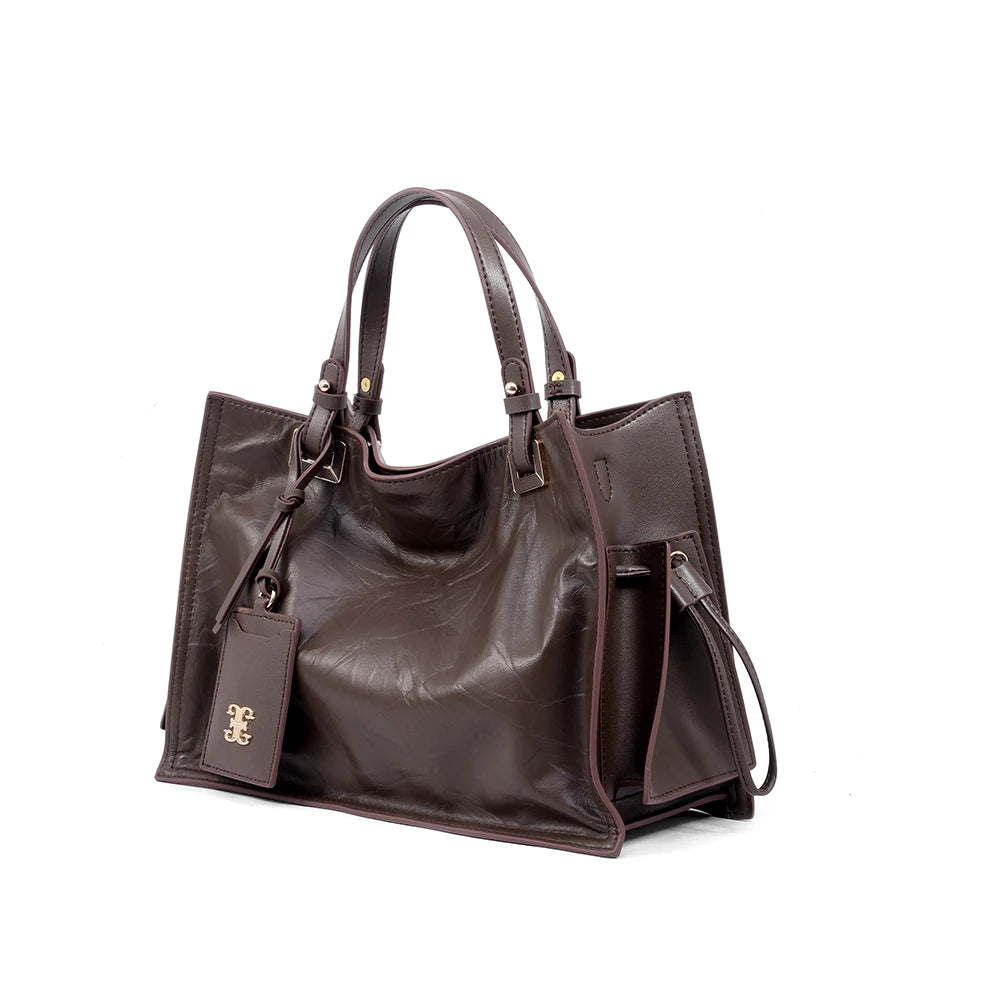 Genuine Leather Convertible Shoulder Bag – Women's Vintage Everyday Tote