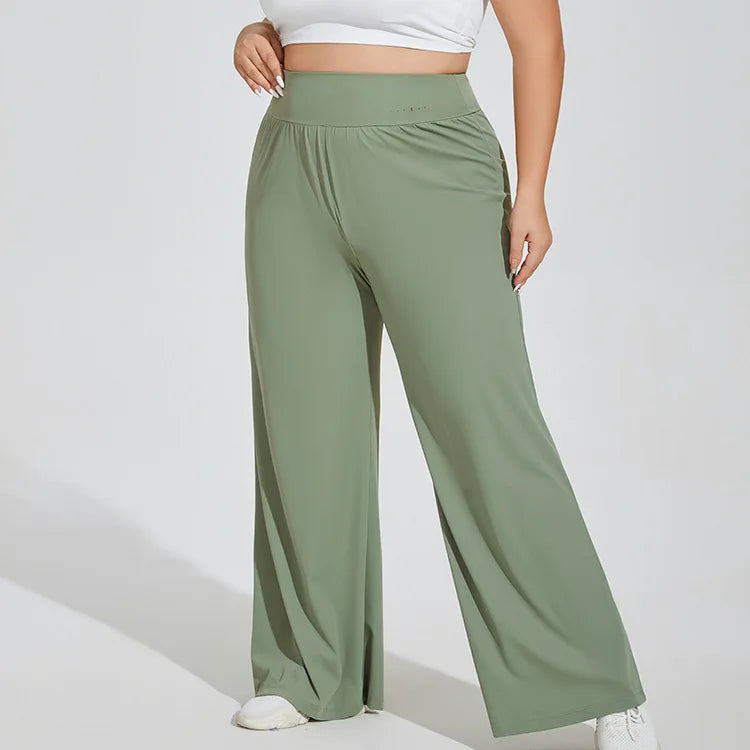 Plus Size High Waist Wide Leg Yoga Pants – Women's Breathable Casual Activewear