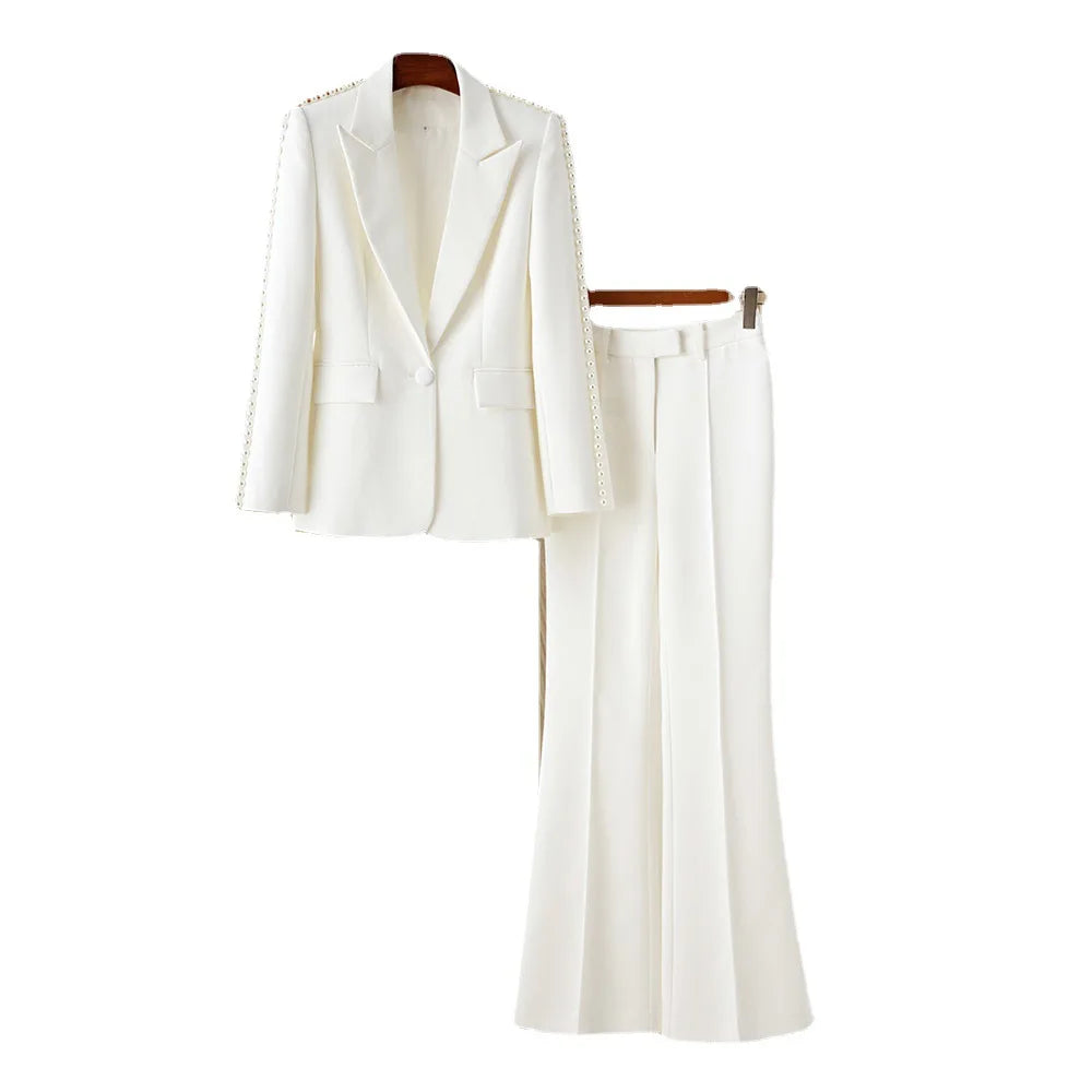 Women's Pleated Blazer & Wide-Leg Pants Set