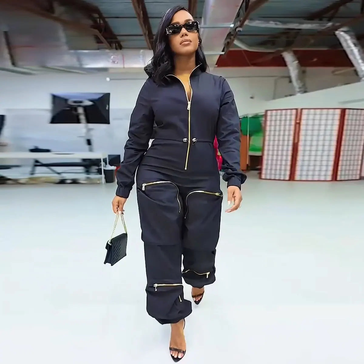 Women's Satin Cargo Jumpsuit | Casual Pocket Romper