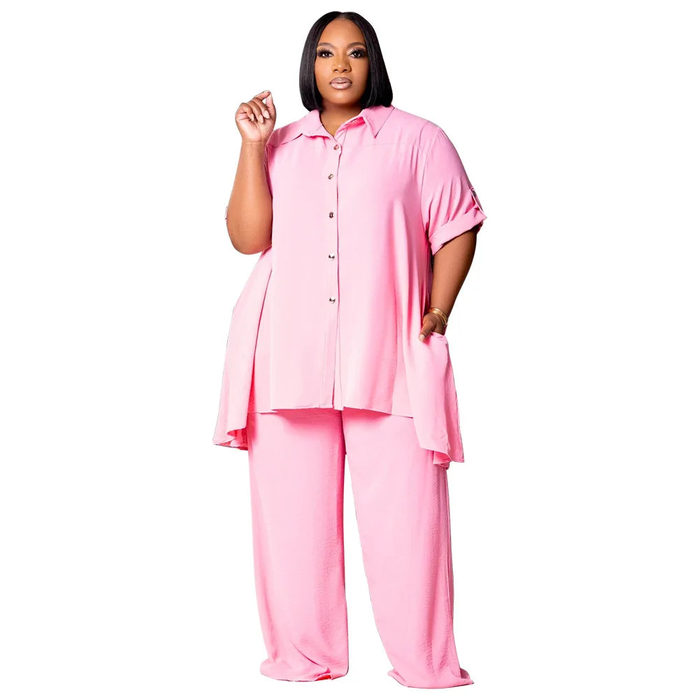 Women's Plus Size Chiffon Top & Wide-Leg Pants Set