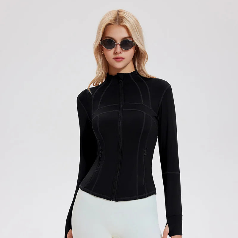 Women's Zip-Up Active Jacket – Lightweight Breathable Spandex Turtleneck Workout Top