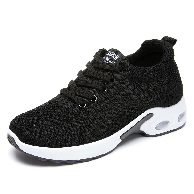 Women's Fly-Woven Breathable Sneakers – Air Cushion Platform Running & Walking Shoes