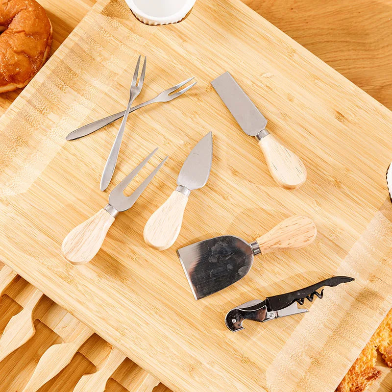 Bamboo Cheese Cutting Charcuterie Board Tray Set with Cutlery