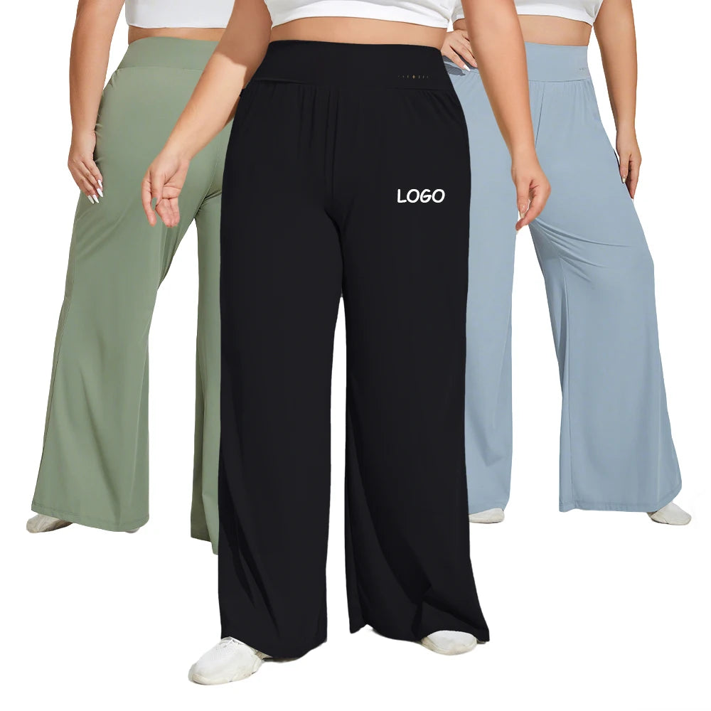 Plus Size High Waist Wide Leg Yoga Pants – Women's Breathable Casual Activewear