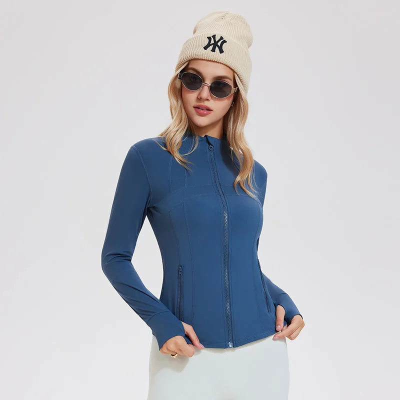 Women's Zip-Up Active Jacket – Lightweight Breathable Spandex Turtleneck Workout Top
