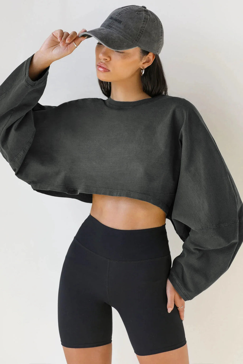 Cropped Crewneck Long Sleeve Top – Women's Stretch Knit Activewear