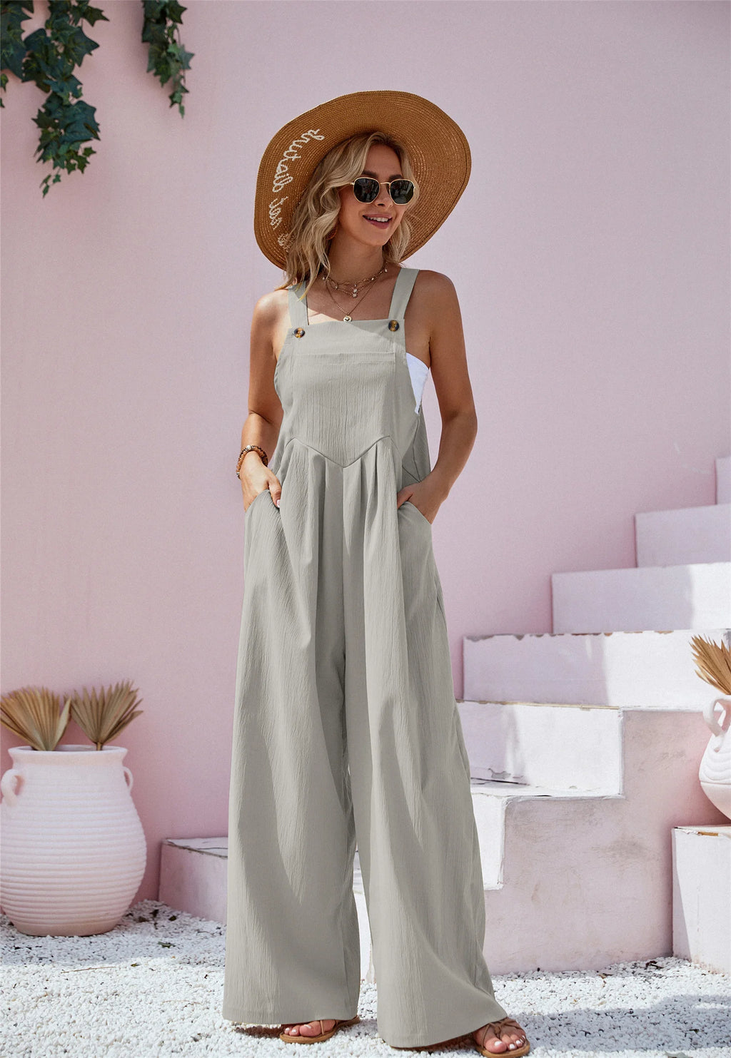 Oversized Wide Leg Sleeveless Overalll Jumpsuit