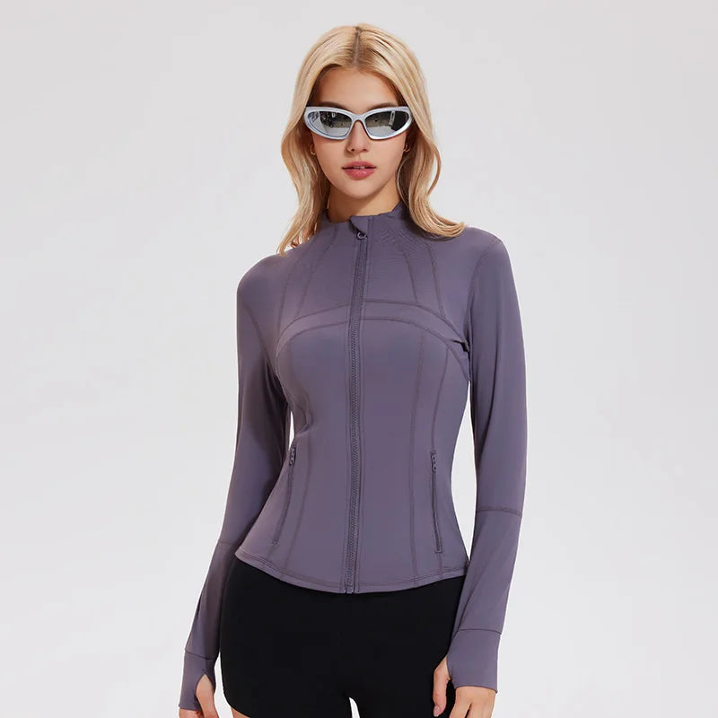 Women's Zip-Up Active Jacket – Lightweight Breathable Spandex Turtleneck Workout Top
