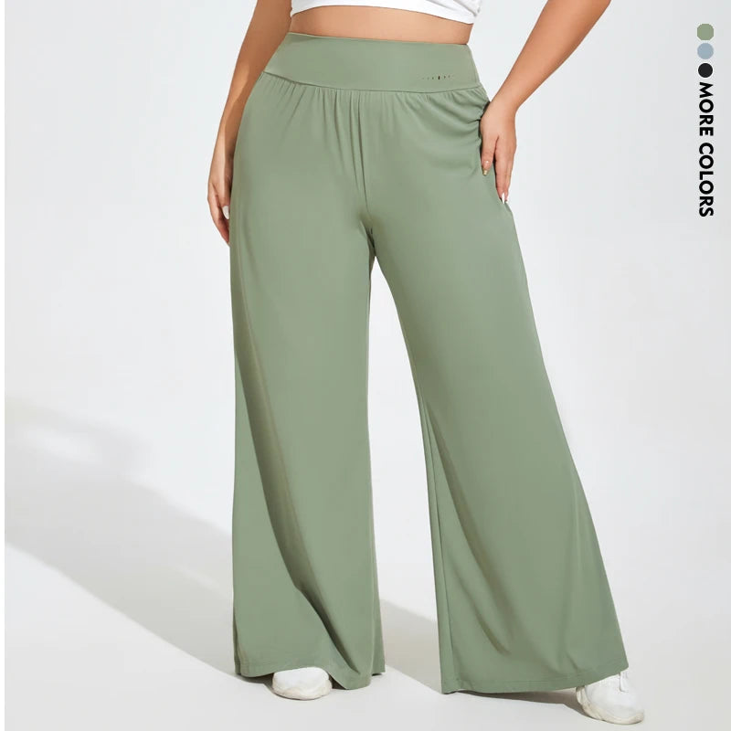 Plus Size High Waist Wide Leg Yoga Pants – Women's Breathable Casual Activewear