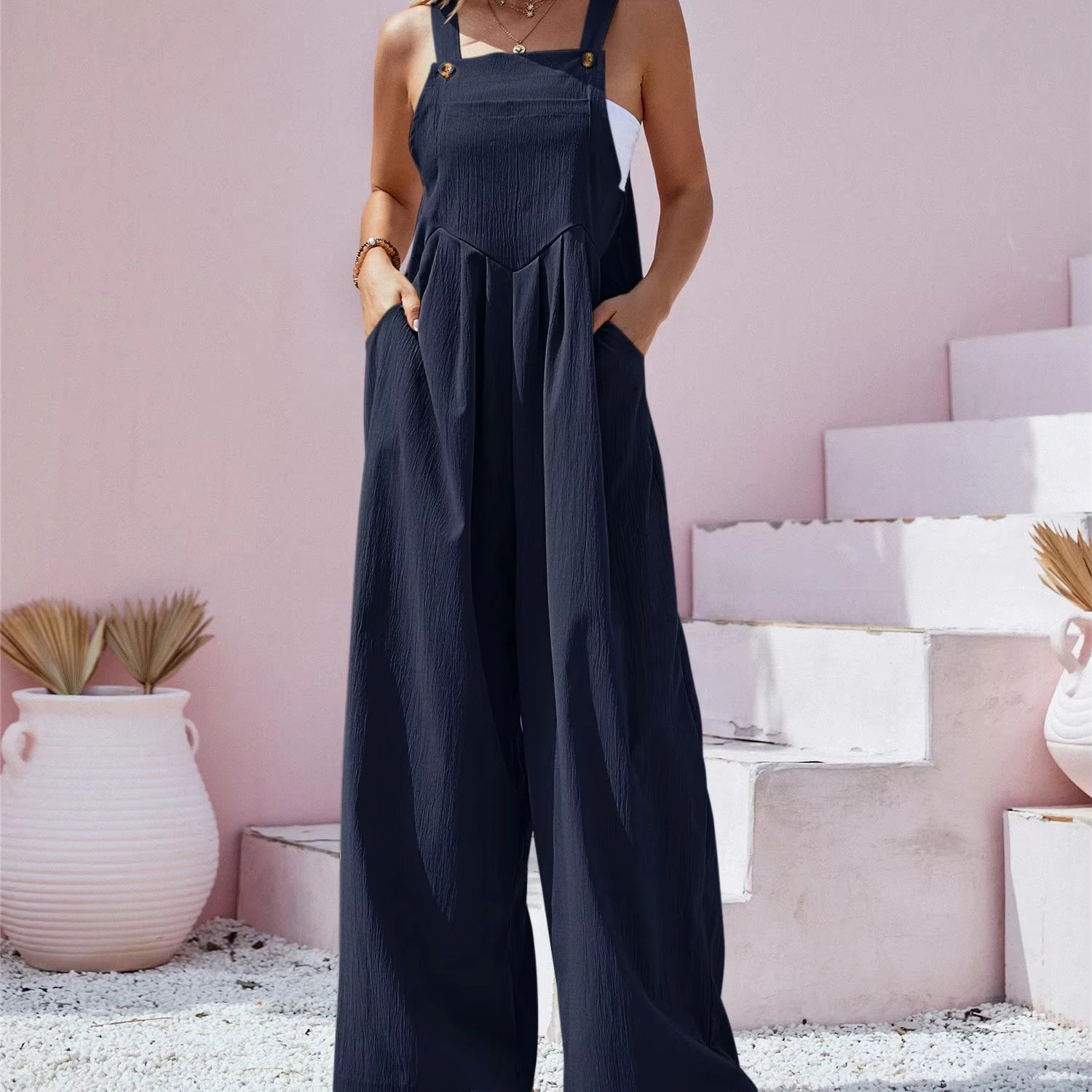 Oversized Wide Leg Sleeveless Overalll Jumpsuit