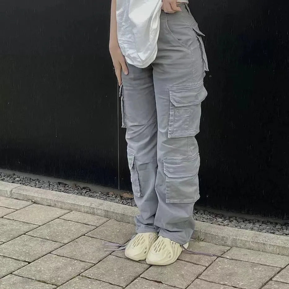 High Waist Wide Leg Cargo Pants – Women's 90s Streetwear Trousers