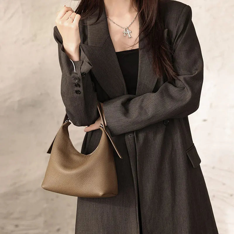 Lichee Pattern Genuine Leather Crossbody Bag – Women's Vintage Messenger