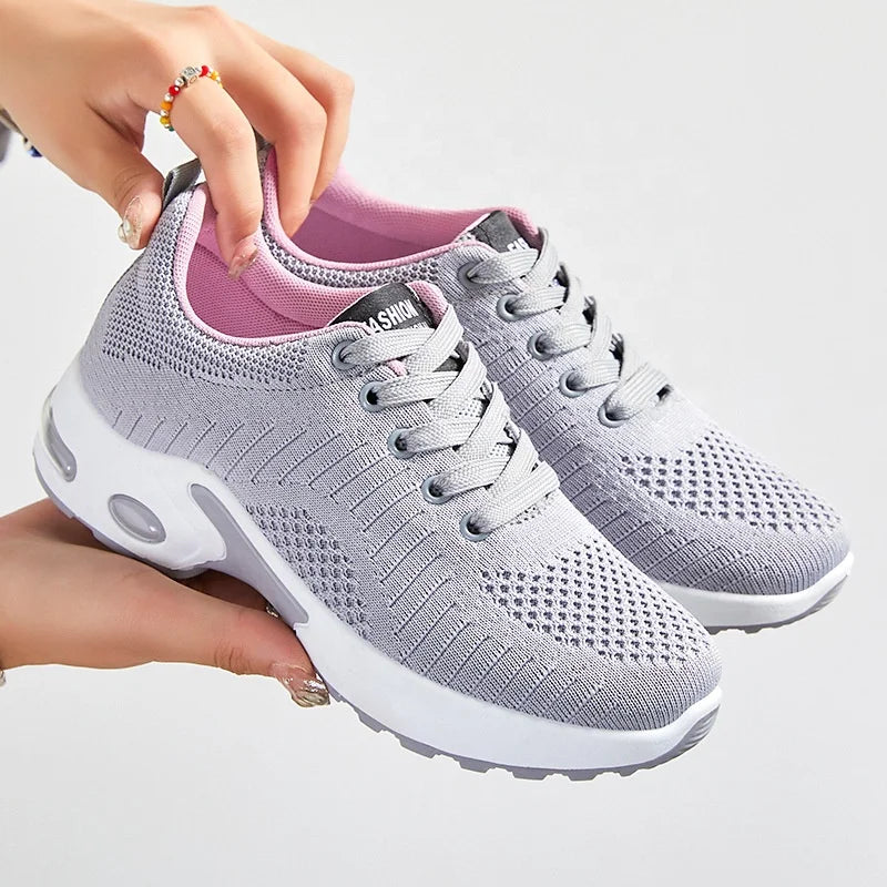 Women's Fly-Woven Breathable Sneakers – Air Cushion Platform Running & Walking Shoes