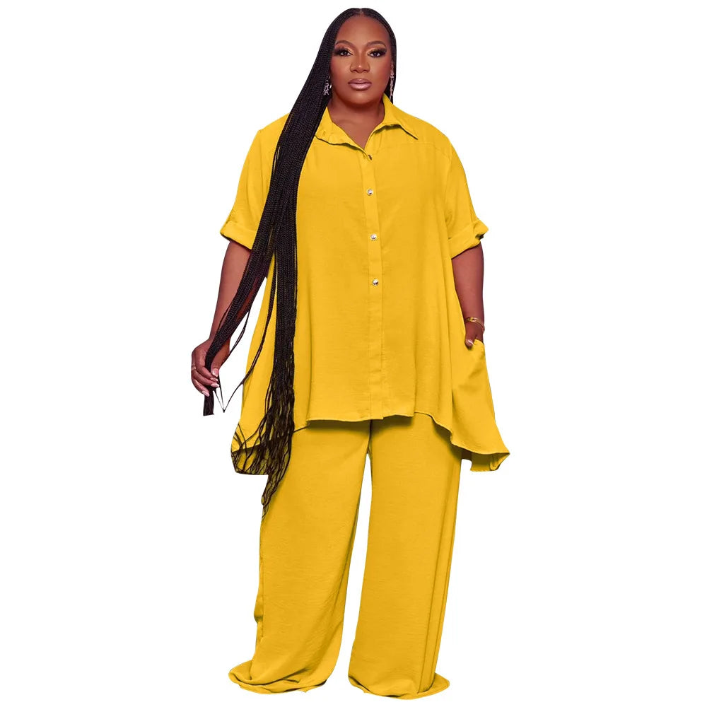 Women's Plus Size Chiffon Top & Wide-Leg Pants Set