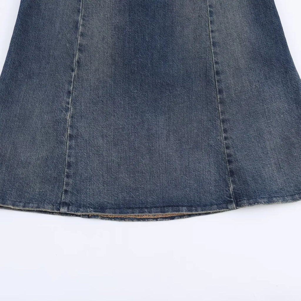 Women's Camisole Denim Midi Dress with Stitched and Layered  Details