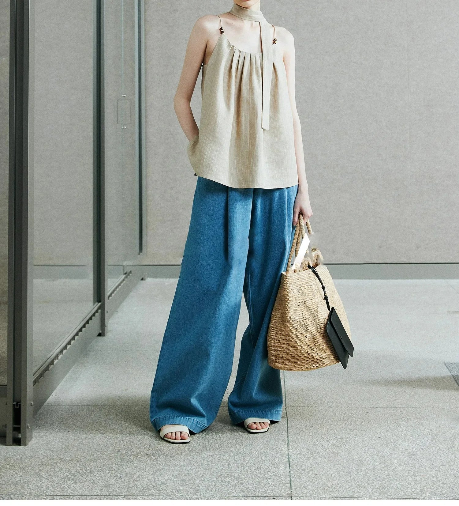Women's Baggy Wide Leg Denim Jeans – High Waist Drawstring Casual Pants