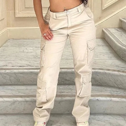 High Waist Wide Leg Cargo Pants – Women's 90s Streetwear Trousers