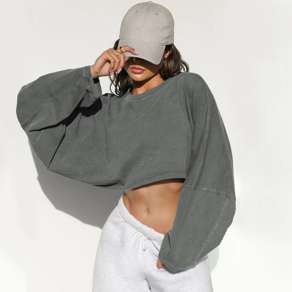 2026 Cute Women's Navel Crewneck Short Sports Base Knitted Long Sleeve Sweater