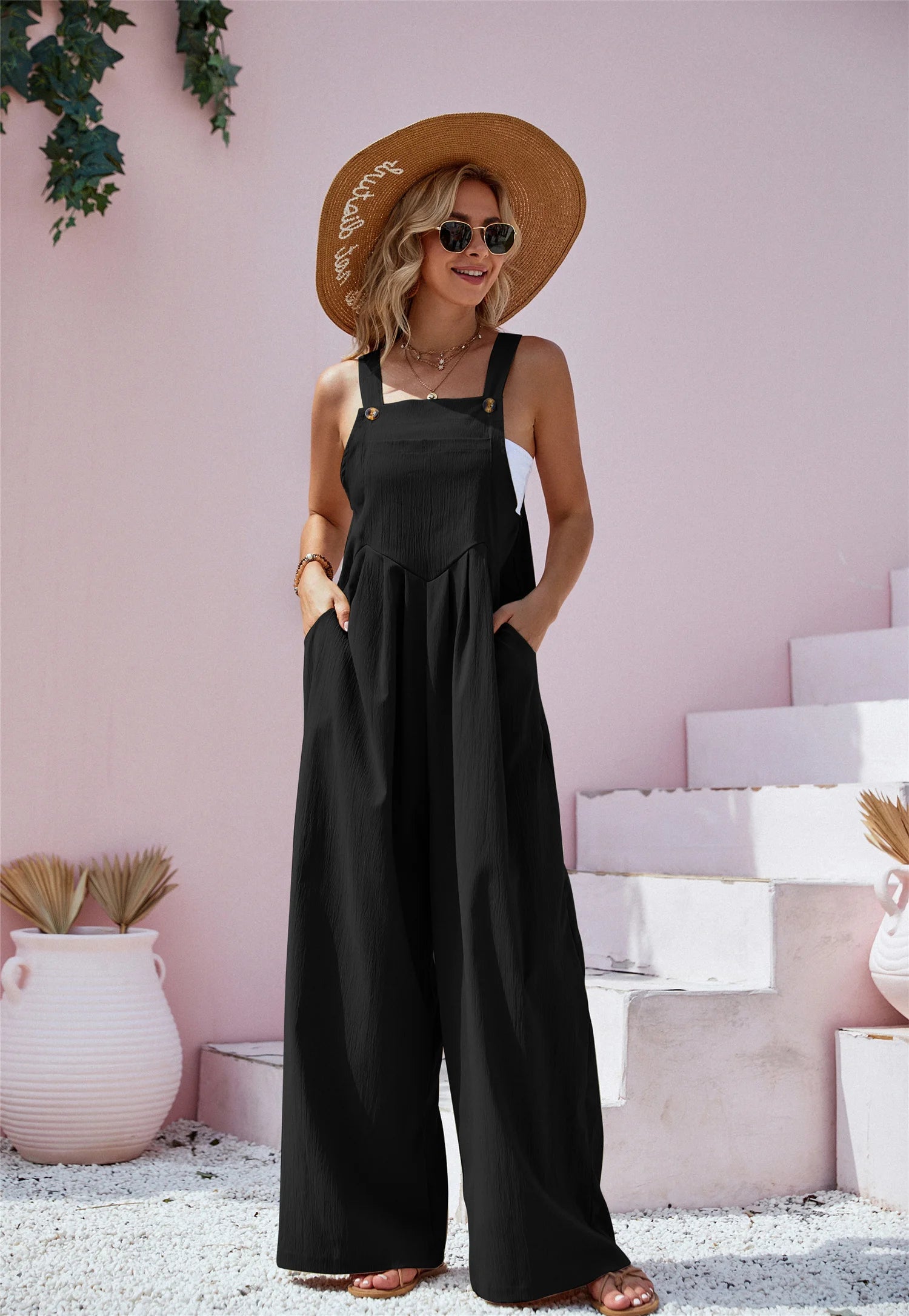 Oversized Wide Leg Sleeveless Overalll Jumpsuit