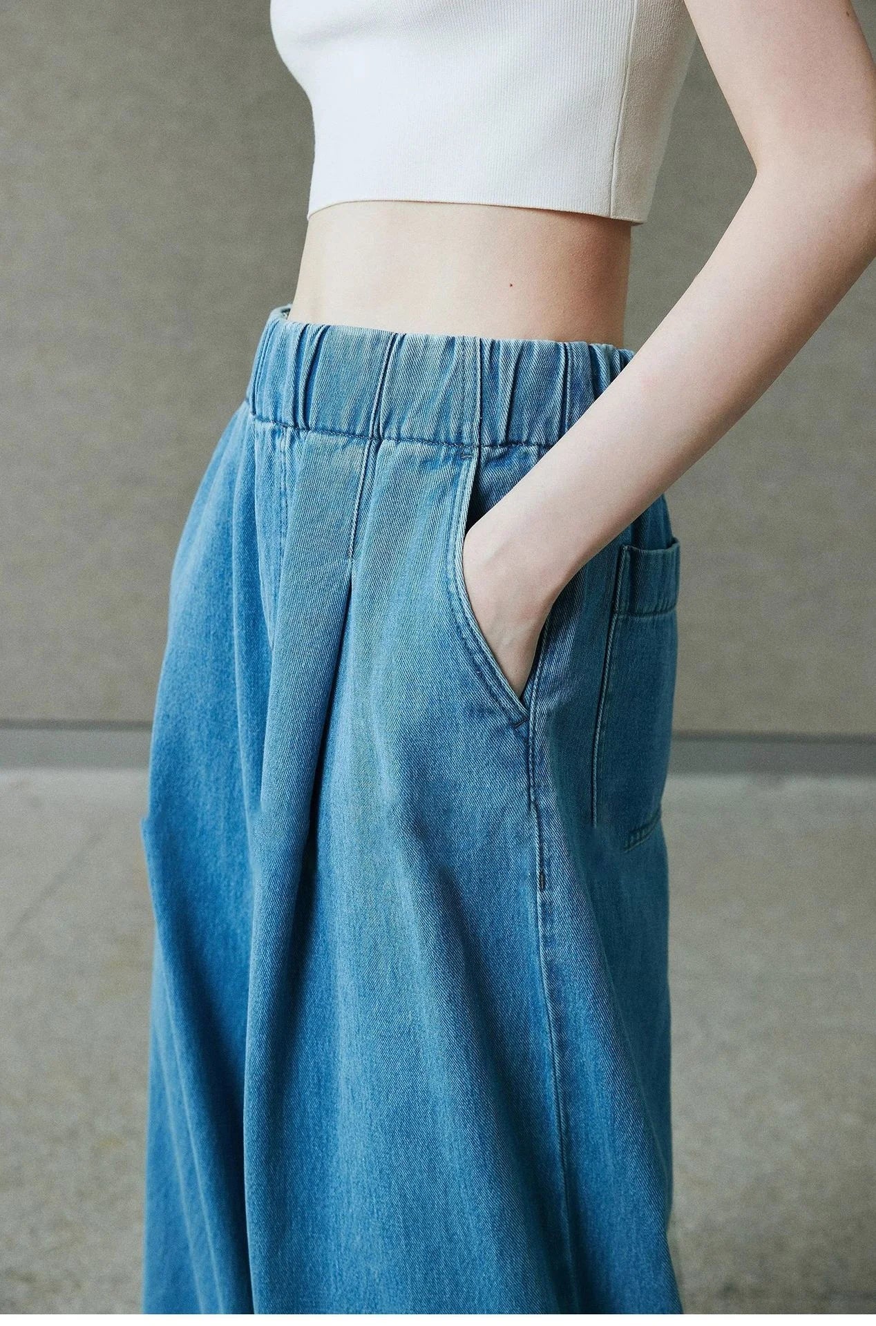 Women's Baggy Wide Leg Denim Jeans – High Waist Drawstring Casual Pants