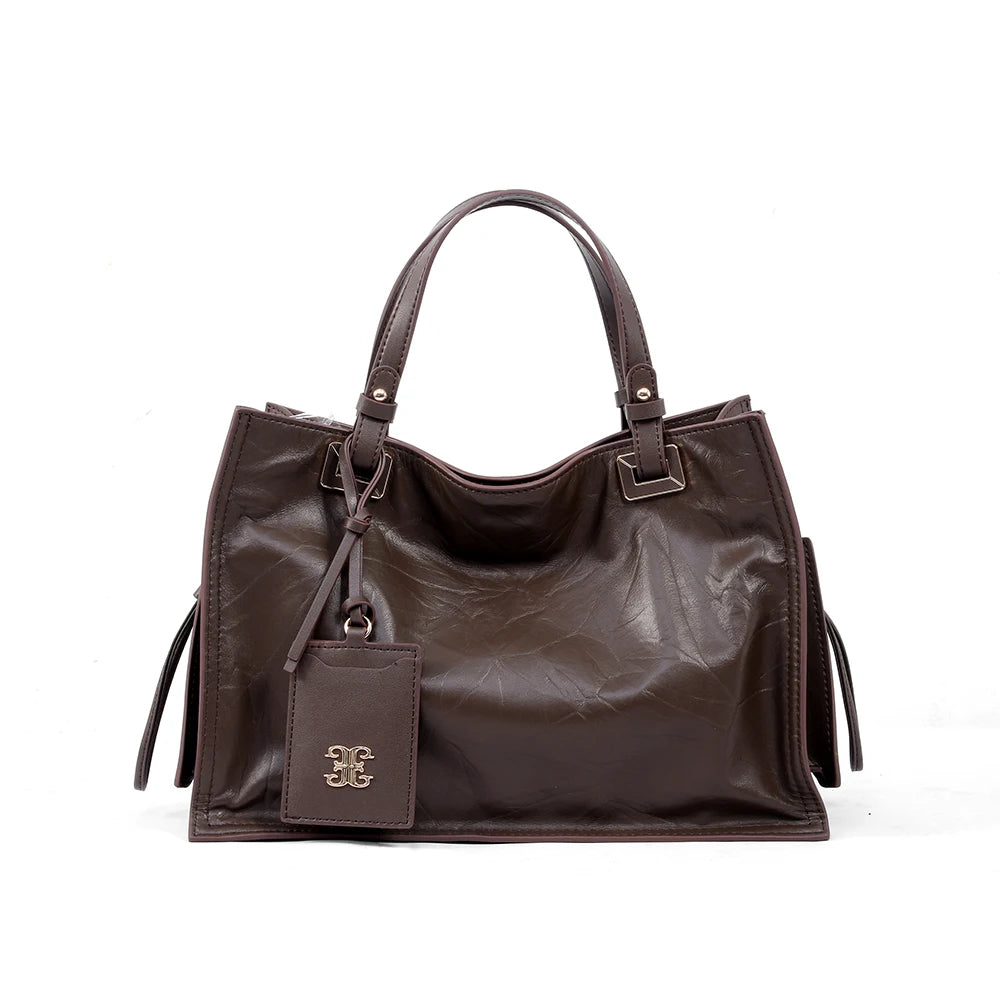 Genuine Leather Convertible Shoulder Bag – Women's Vintage Everyday Tote