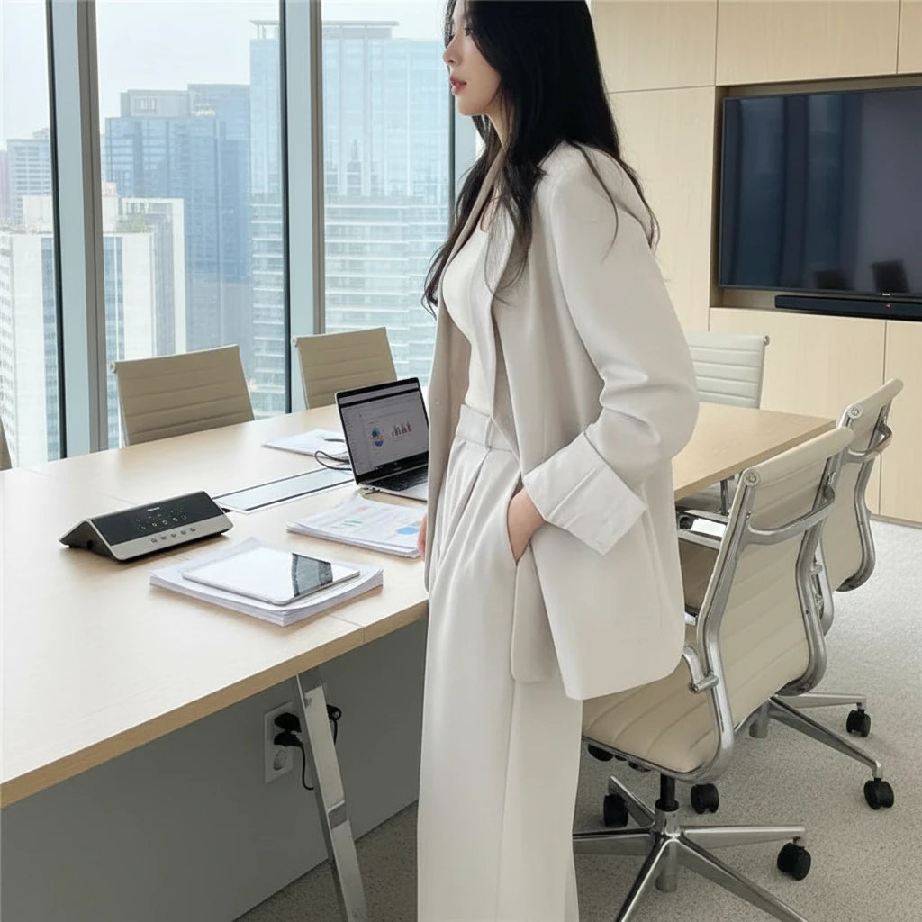 Women 2 Piece Casual Suit Coat Jacket Set