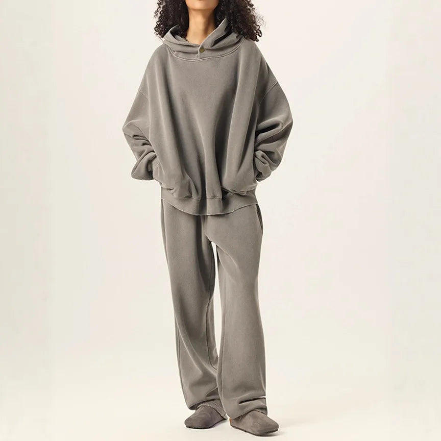 Unisex Washed Hoodie & Jogger Set – Heavyweight Fleece Oversized Sweat Suit
