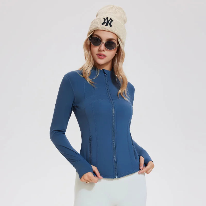 Women's Zip-Up Active Jacket – Lightweight Breathable Spandex Turtleneck Workout Top