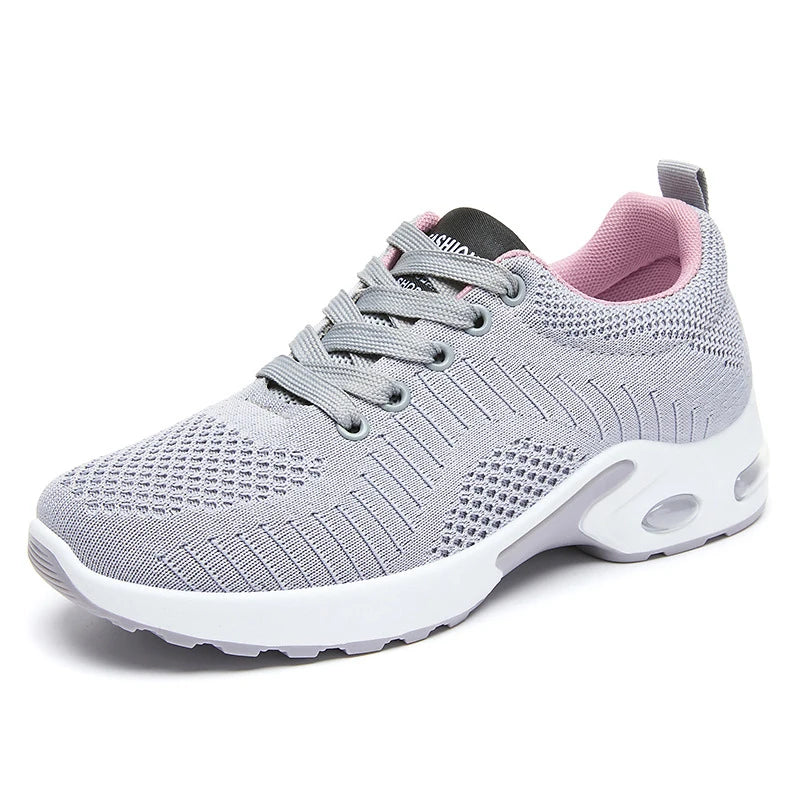Women's Fly-Woven Breathable Sneakers – Air Cushion Platform Running & Walking Shoes