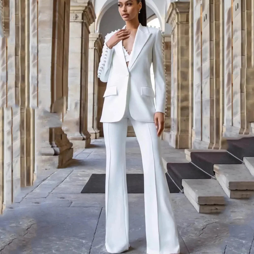 Women's Pleated Blazer & Wide-Leg Pants Set