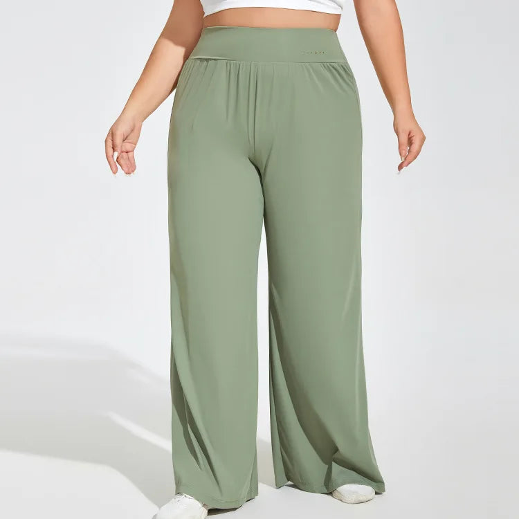 Plus Size High Waist Wide Leg Yoga Pants – Women's Breathable Casual Activewear