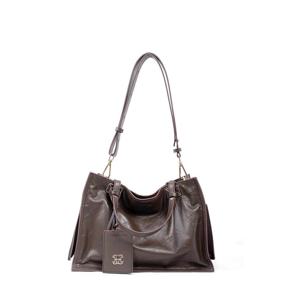 Genuine Leather Convertible Shoulder Bag – Women's Vintage Everyday Tote