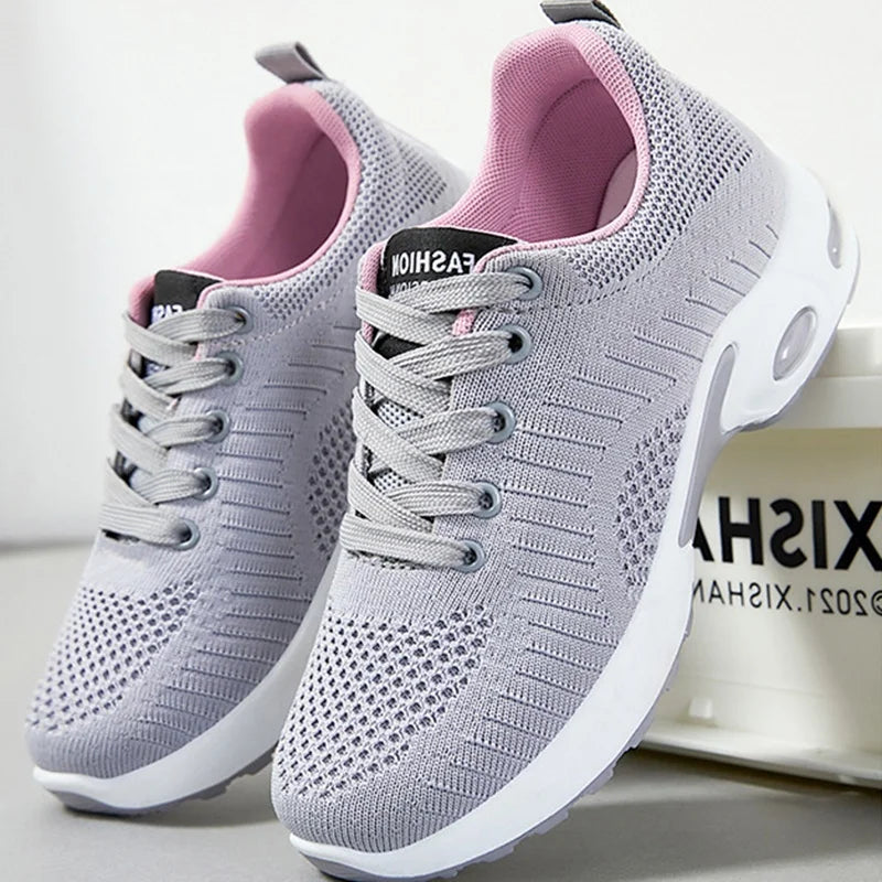 Women's Fly-Woven Breathable Sneakers – Air Cushion Platform Running & Walking Shoes