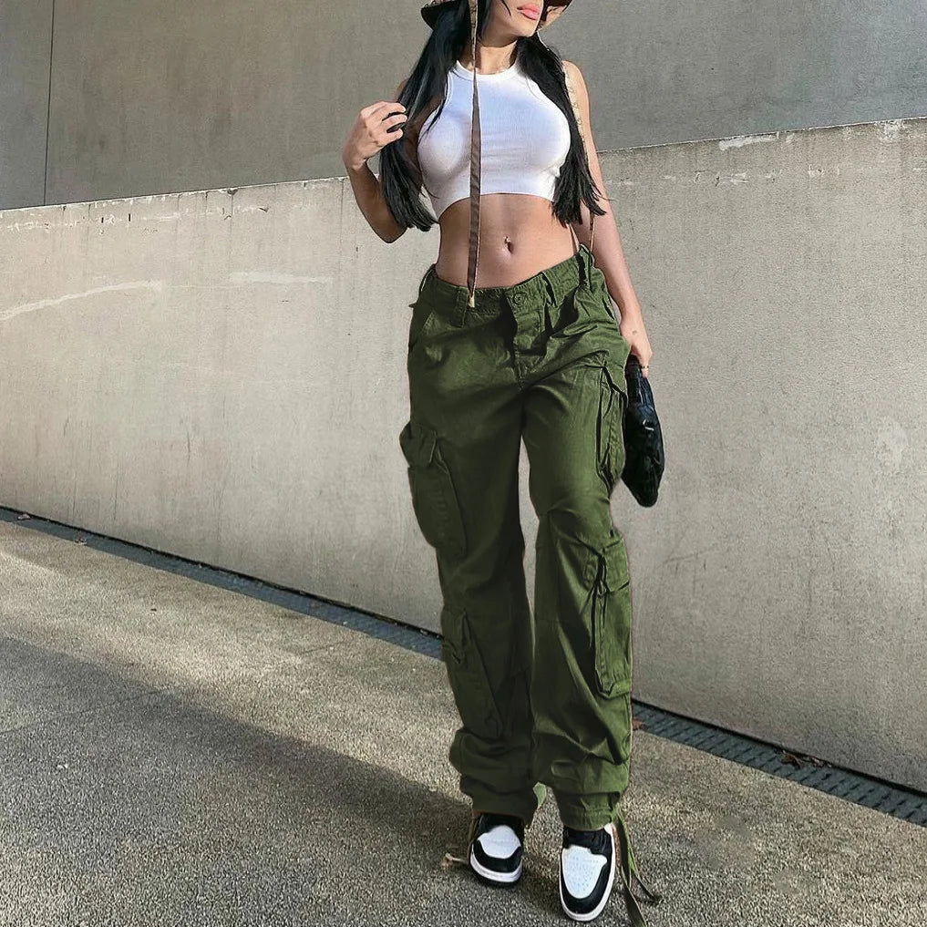 High Waist Wide Leg Cargo Pants – Women's 90s Streetwear Trousers