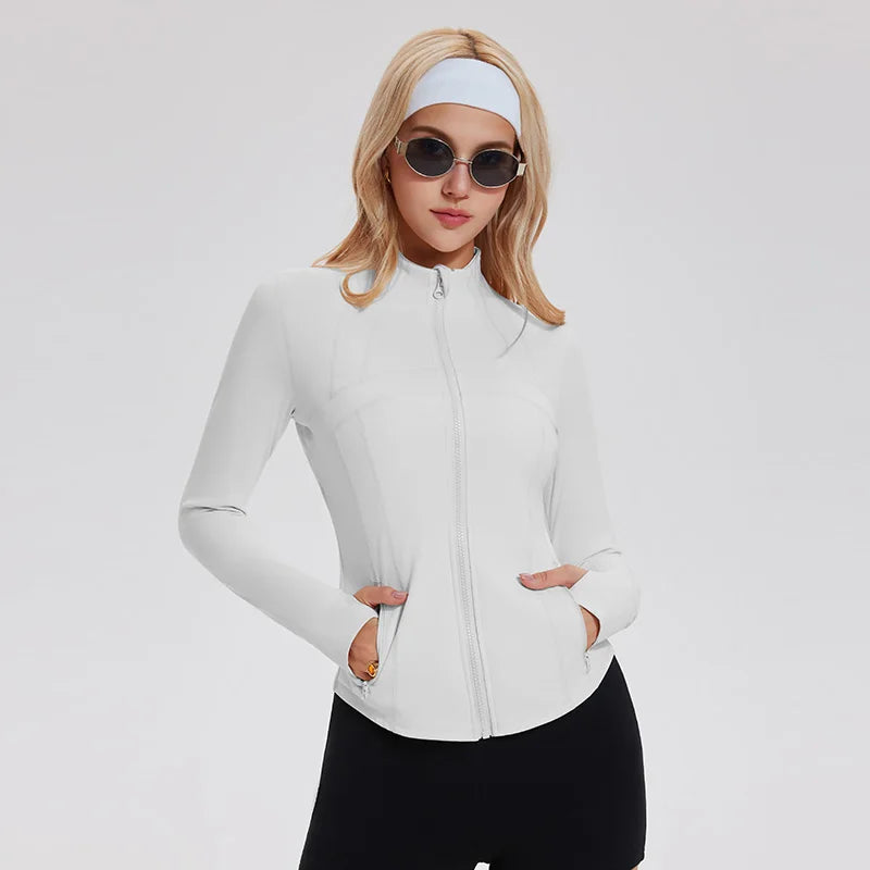 Women's Zip-Up Active Jacket – Lightweight Breathable Spandex Turtleneck Workout Top