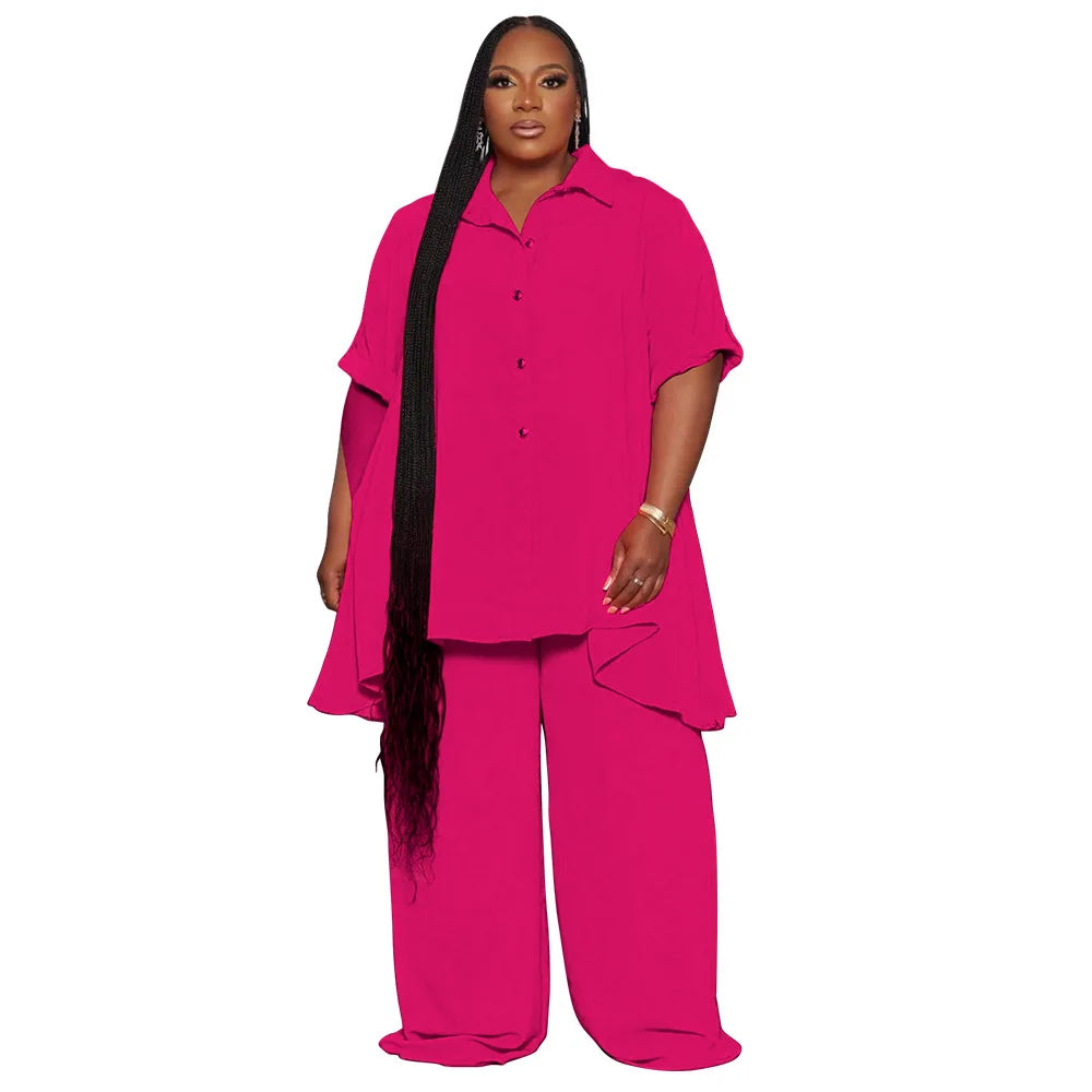 Women's Plus Size Chiffon Top & Wide-Leg Pants Set