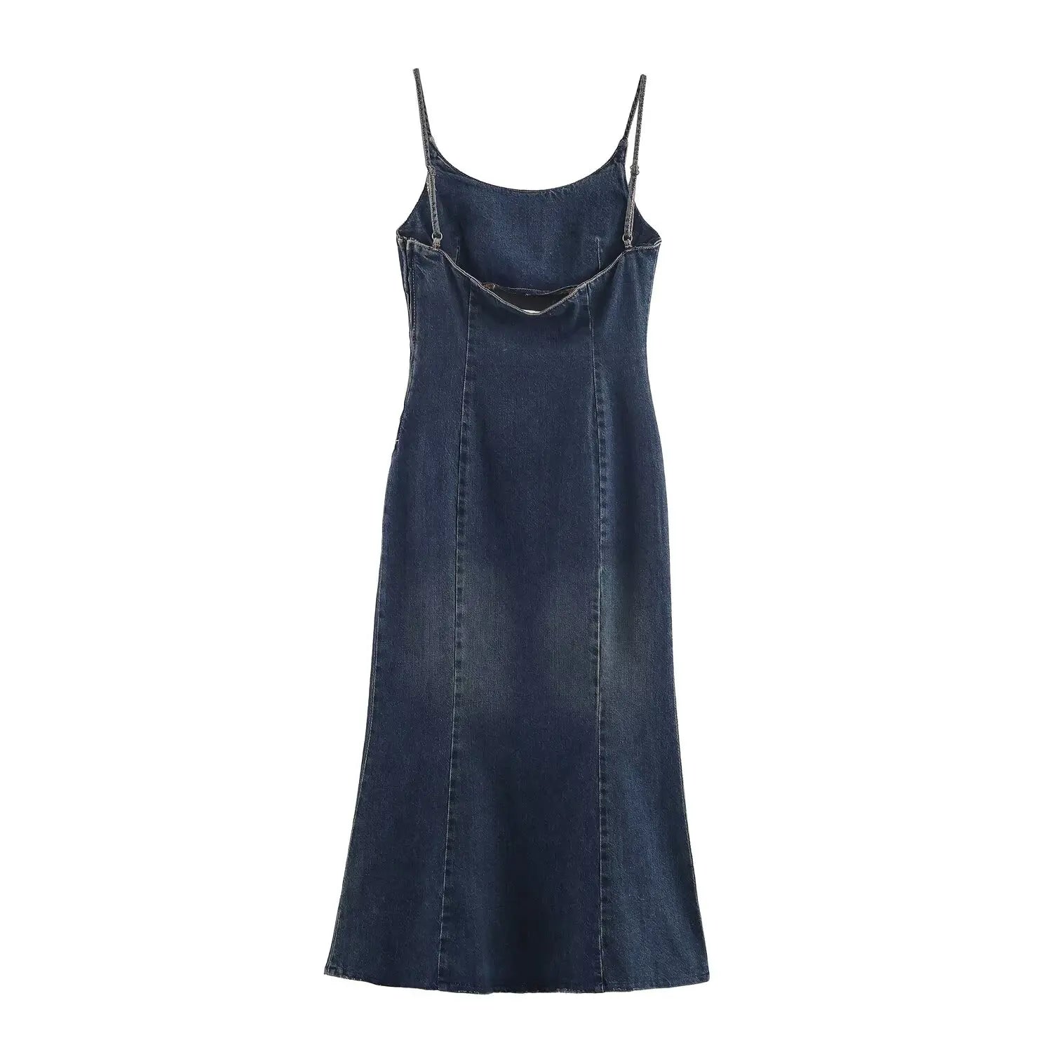 Women's Camisole Denim Midi Dress with Stitched and Layered  Details