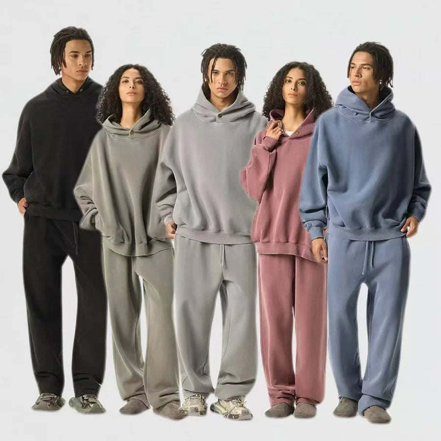 Unisex Washed Hoodie & Jogger Set – Heavyweight Fleece Oversized Sweat Suit