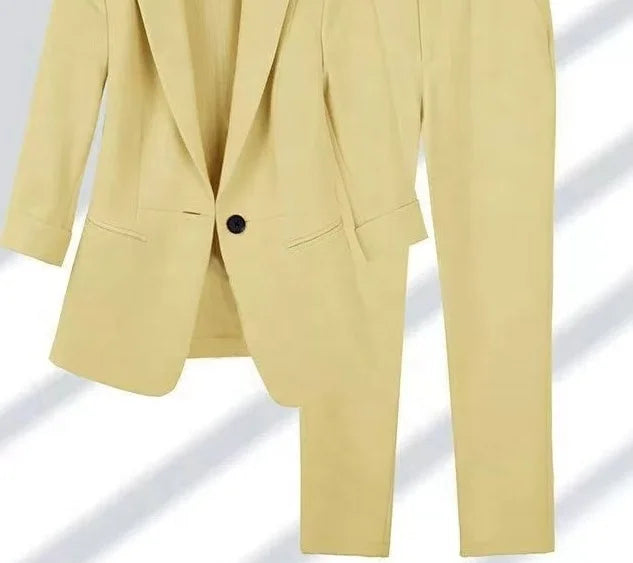 Women's Slim Fit Blazer Two-Piece Suit – Plus Size, Solid, Breathable
