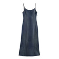 Women's Camisole Denim Midi Dress with Stitched and Layered  Details