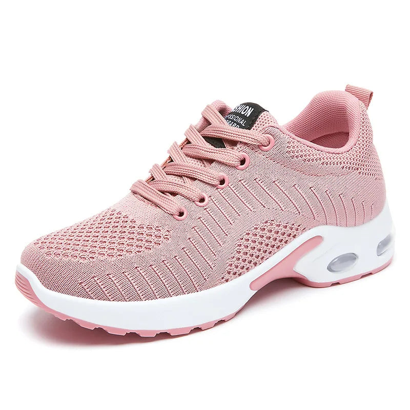 Women's Fly-Woven Breathable Sneakers – Air Cushion Platform Running & Walking Shoes