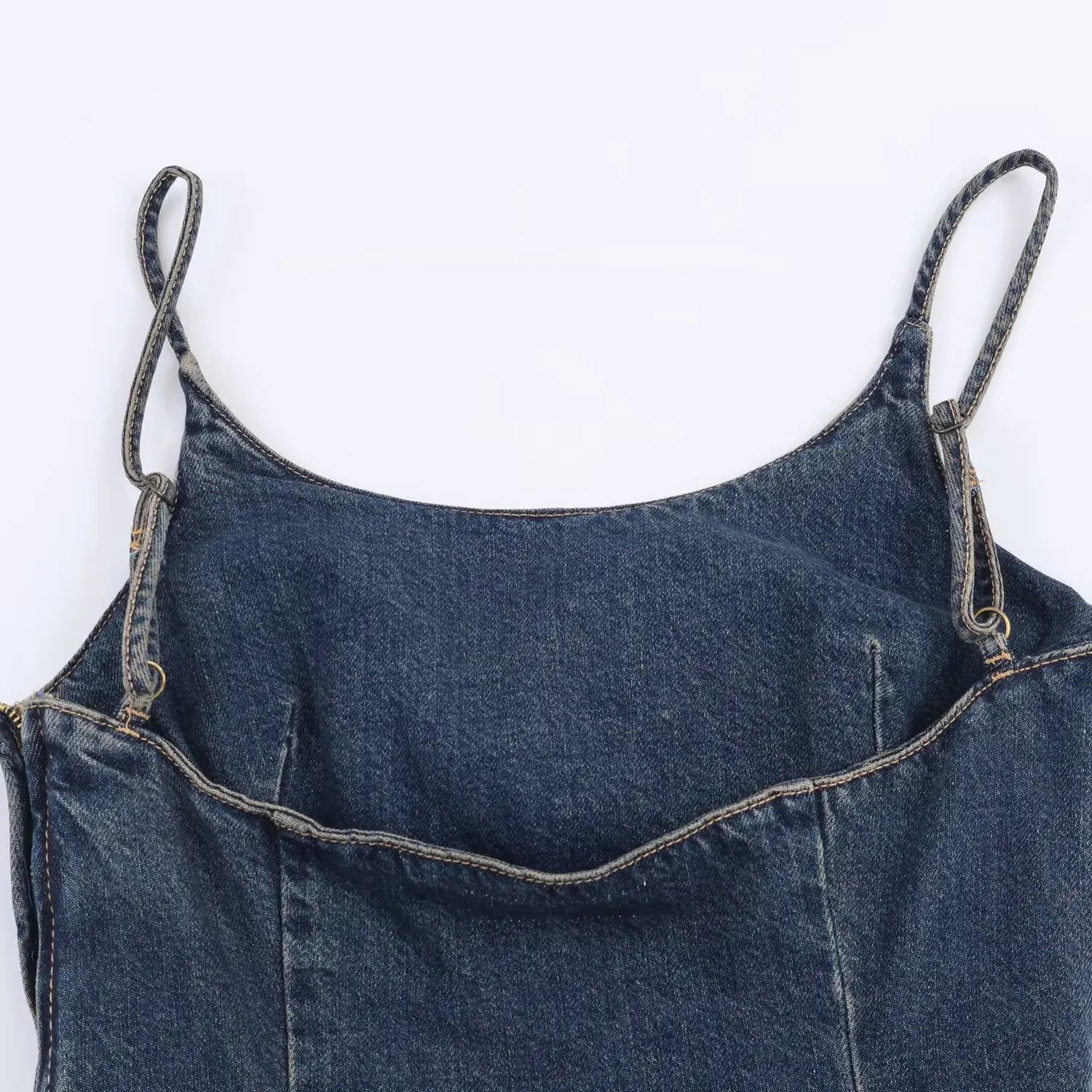 Women's Camisole Denim Midi Dress with Stitched and Layered  Details