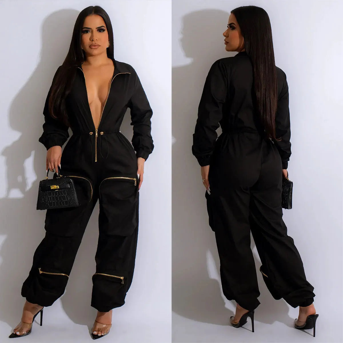 Women's Satin Cargo Jumpsuit | Casual Pocket Romper