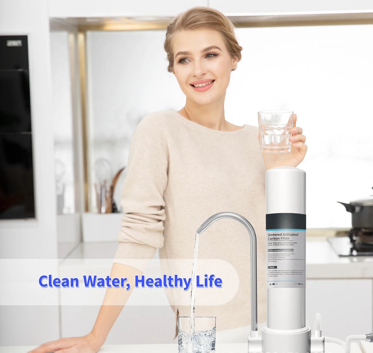 Portable Countertop Water Purifier – 4-Stage Activated Carbon Filter, No Power Needed