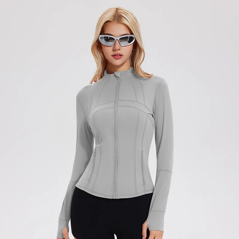 Women's Zip-Up Active Jacket – Lightweight Breathable Spandex Turtleneck Workout Top